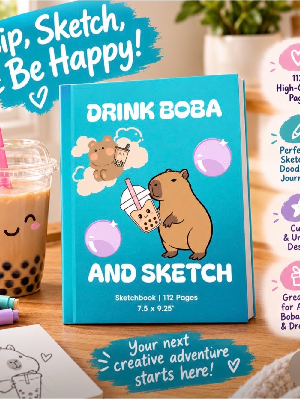 Drink BOBA and Sketch Cute Sketchbook